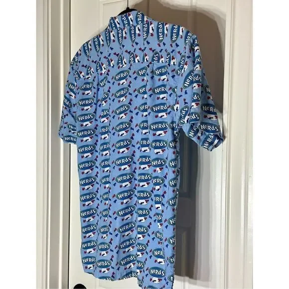 Nerds blue men’s cotton short sleeve funky button down shirt size S - Picture 6 of 6